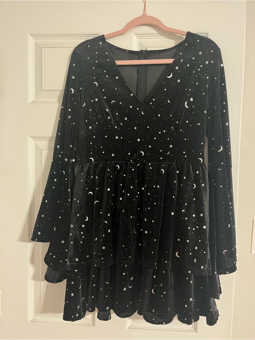 TikTok Shop Crushed Velvet Bell Sleeve Celestial Dress